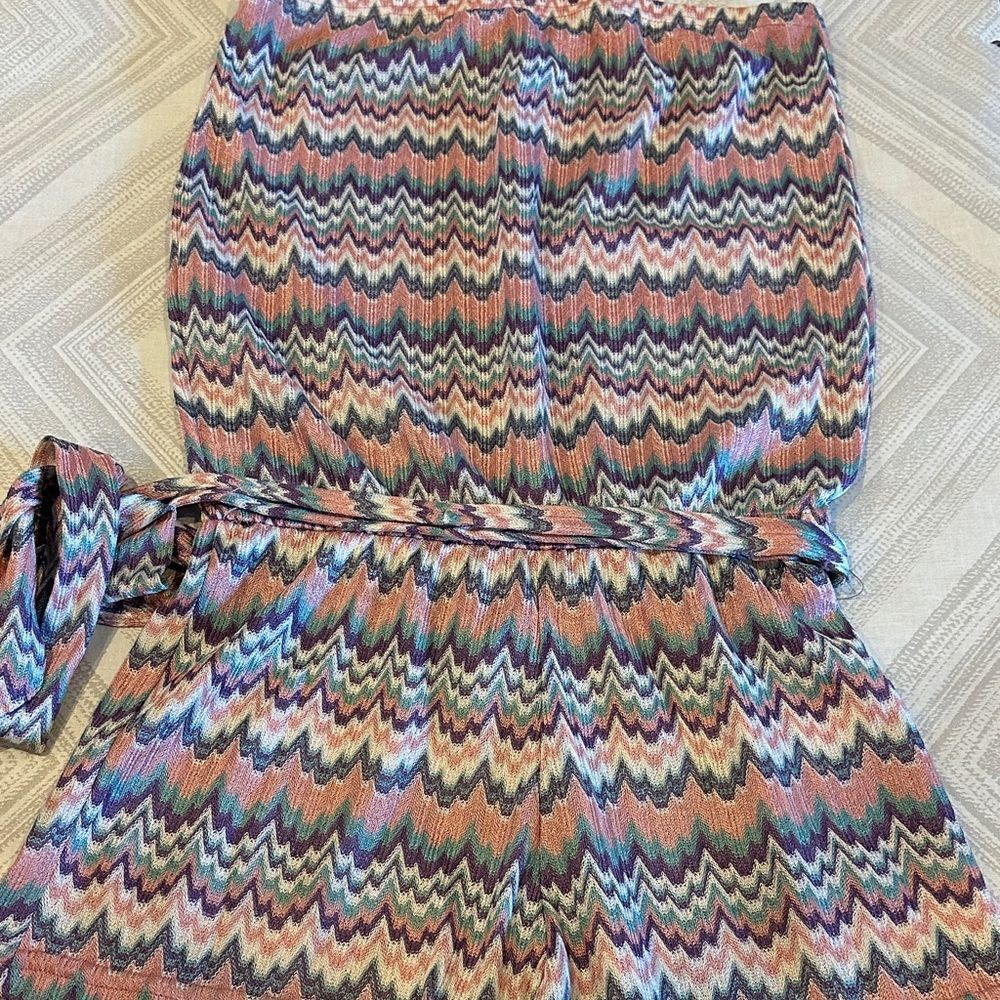 Elan Women’s Colorful Strapless Zigzag Patterned Shorts Romper - Size L